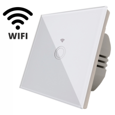 Intrerupator touch simplu WI-FI, sticla securizata, alb