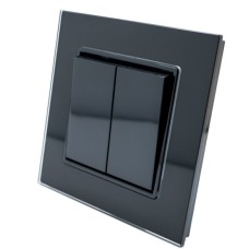 Intrerupator Dublu Negru cu Rama din Sticla