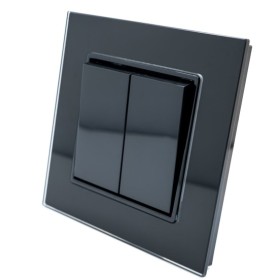 Intrerupator Dublu Negru cu Rama din Sticla