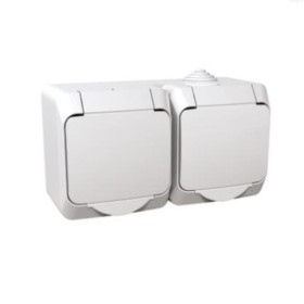 Priza Dubla Aplicata IP44 cu capac alb Cedar Schneider - WDE000523